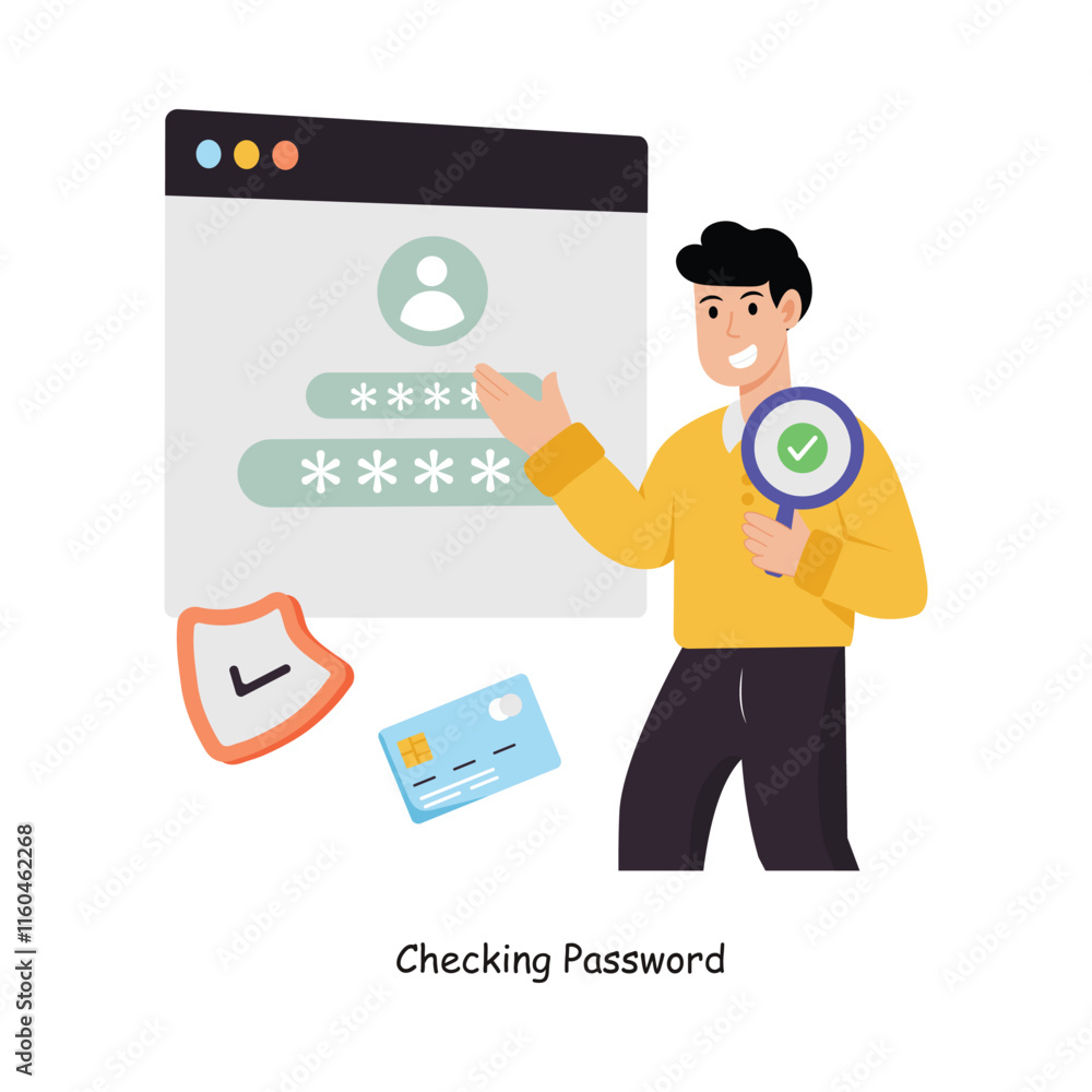 Poster checking password concept vector illustration. payment gateway inflation isolated on white backgroun