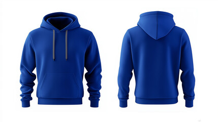 Realistic Hoodie Presentation with Front and Back Perspectives in Vibrant Blue