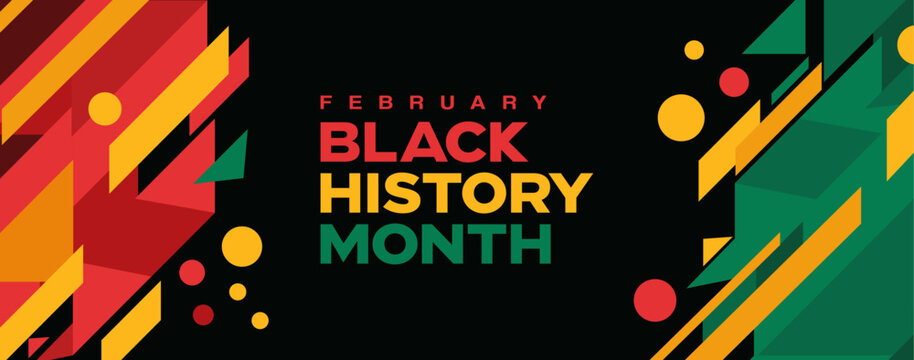 Black history month, web banner, poster, frame border, vector, geometric abstract background design, red, yellow & green for website landing page, slide, social media, email signature