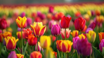 Fototapeta premium Vibrant tulips in a colorful field.