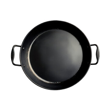 Black empty metal for paellas isolated on transparent background