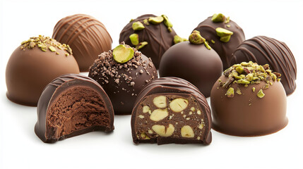 Fototapeta premium Elegant Assortment of Chocolate Truffles with Nuts and Gourmet Fillings