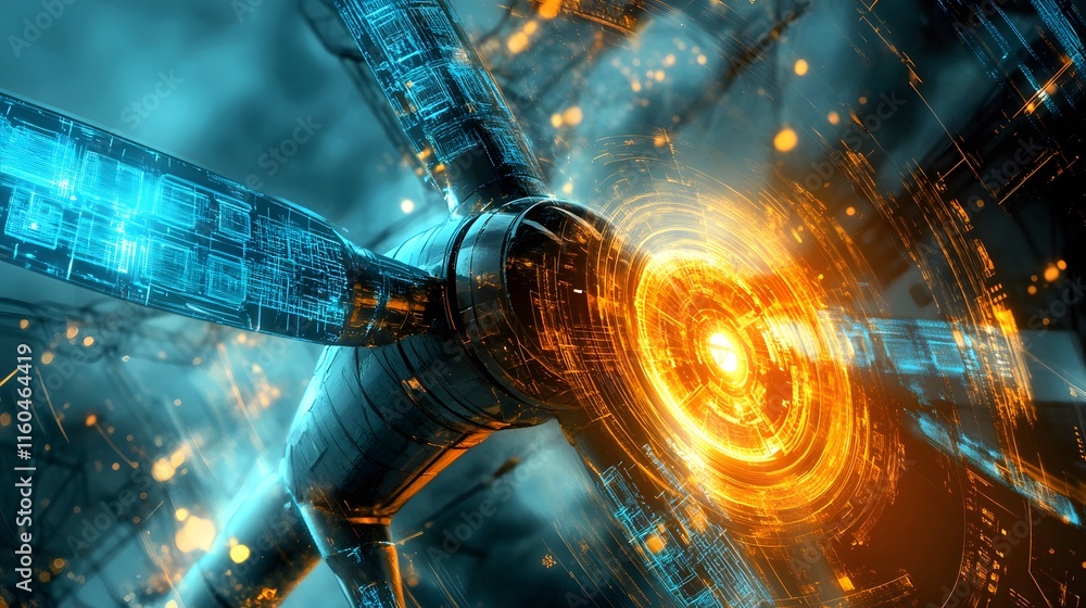 Aufkleber a futuristic digital design featuring intricate machinery and illuminated elements. the artwork conv