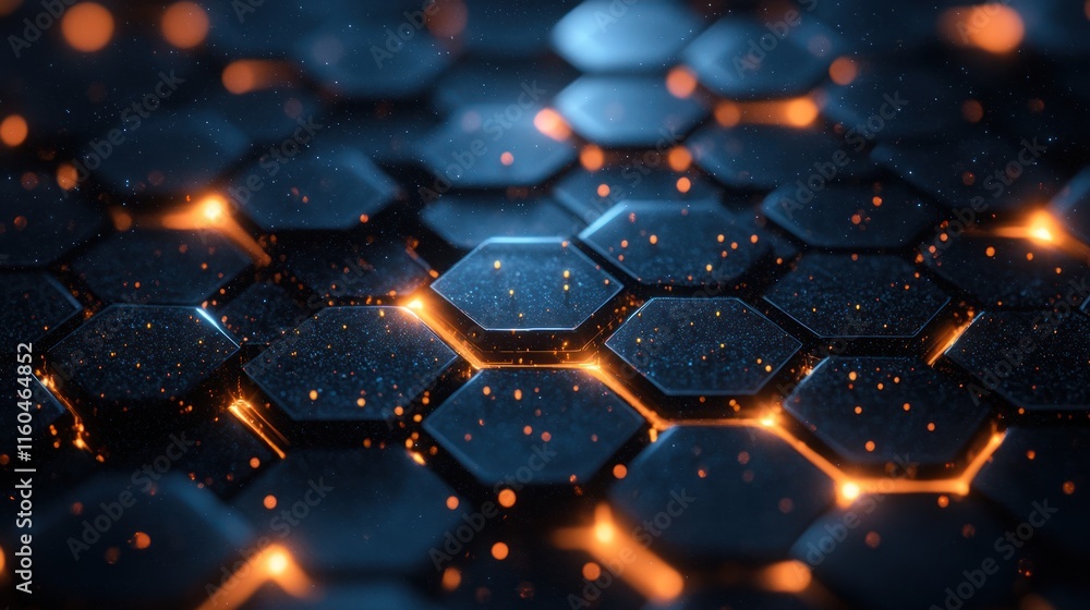 Poster 3d hexagonal technology abstract with layered grids and advanced geometric visuals