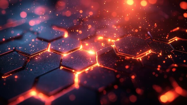 3D hexagonal technology abstract with layered grids and advanced geometric visuals