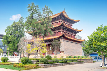Ancient Chinese buildings on Mile Street, Yunnan, China.