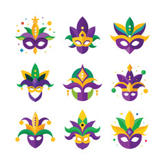 Flat silhouette carnival mask in white background.