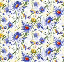  seamless watercolor flower pattern on white background