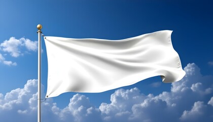 Banner white flag mockup for print design presentation. logo, text, promotional poster. Behind sky clouds background