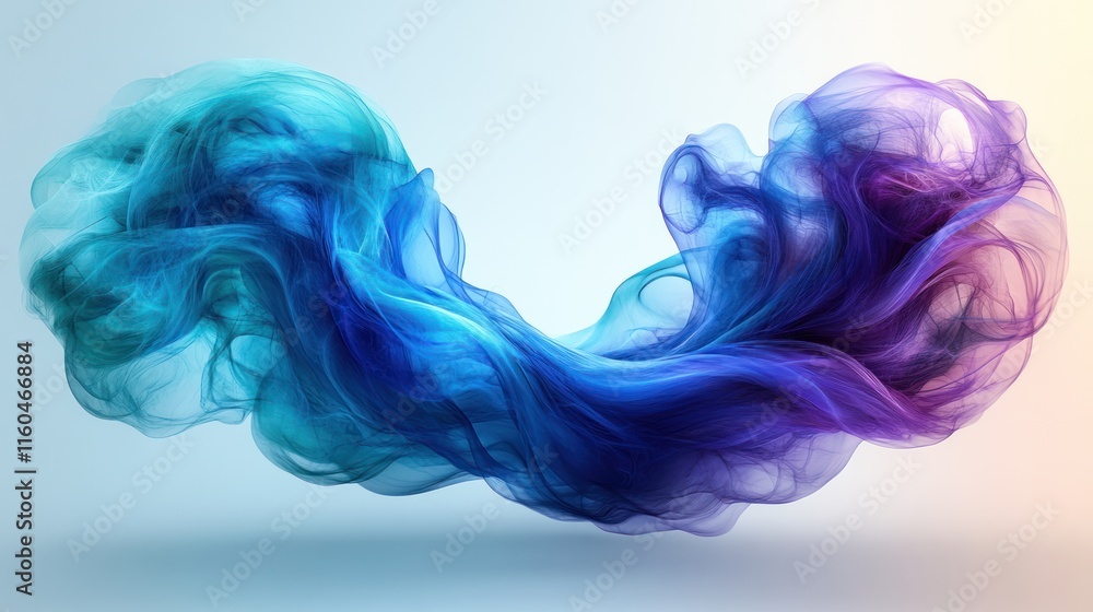 Poster a circular frame featuring flowing wave patterns in a gradient of blue and green tones
