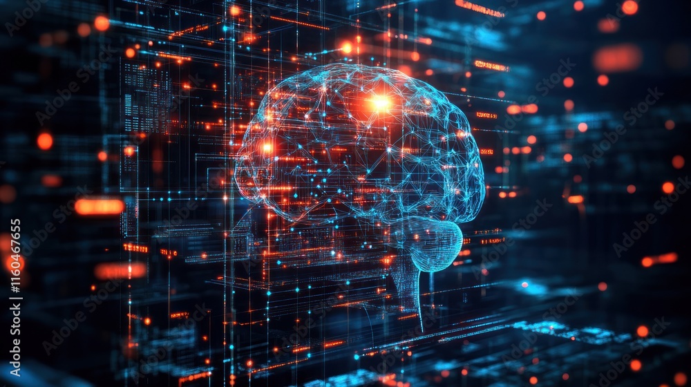 Poster a futuristic ai cpu concept with glowing circuits, neural network integration, and dynamic digital d