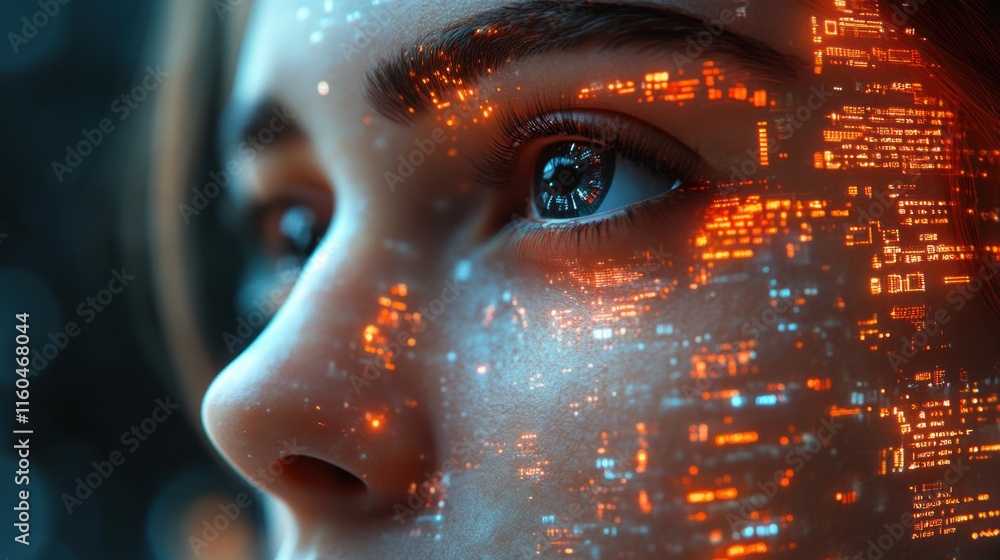 Poster a futuristic biometric ai concept showcasing advanced data visualization and human interaction eleme