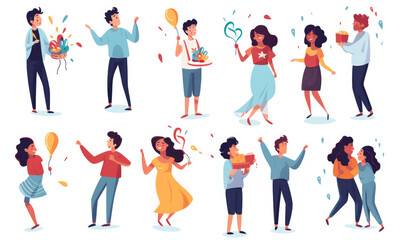 happy cartoon people having fun on white background