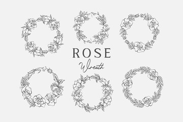 Set of Rose Line Art Wreath