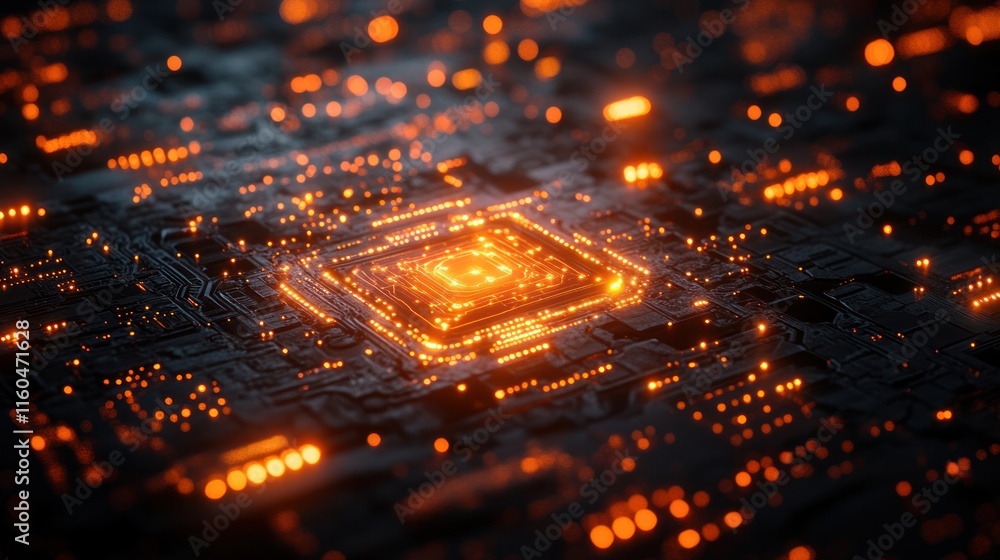 Poster a quantum computing and ai concept blending glowing quantum particles with intricate ai-driven desig