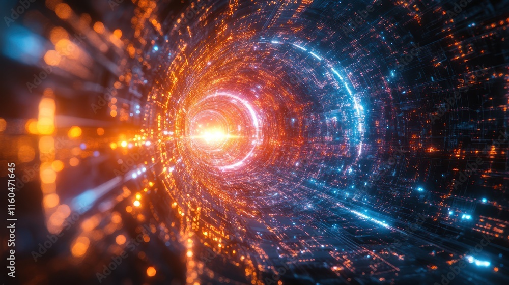 Poster a quantum computing and ai concept blending glowing quantum particles with intricate ai-driven desig