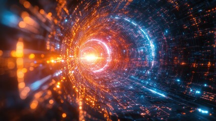 A quantum computing and AI concept blending glowing quantum particles with intricate AI-driven designs