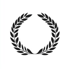 Black laurel wreath, circular frame, leaves, symbol.