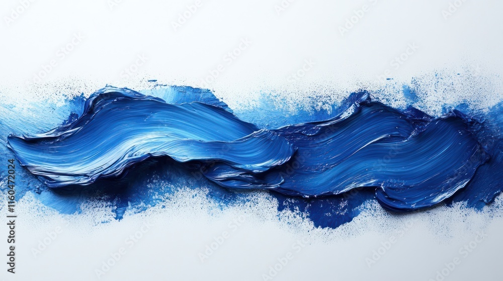 Poster abstract blue paint brush stroke design with dynamic patterns and soft textures, on solid white back