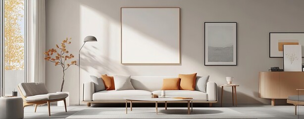 Scandinavian style interior layout with neutral tones and modern furniture