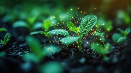 AI-driven agriculture design with smart sensors, data visualization, and futuristic farming tools