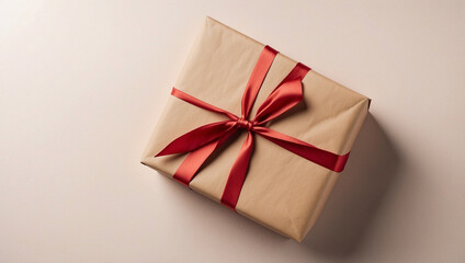 A Top View of a Christmas Gift Box Wrapped in Festive Paper: Celebrating the Holiday Spirit