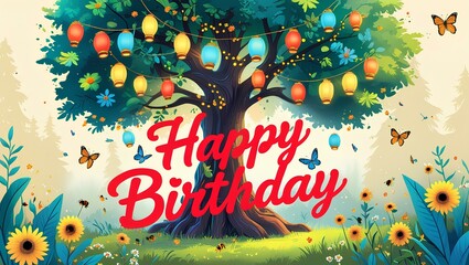 background with flowers and butterflies