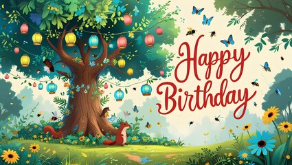 tree with birds and flowers