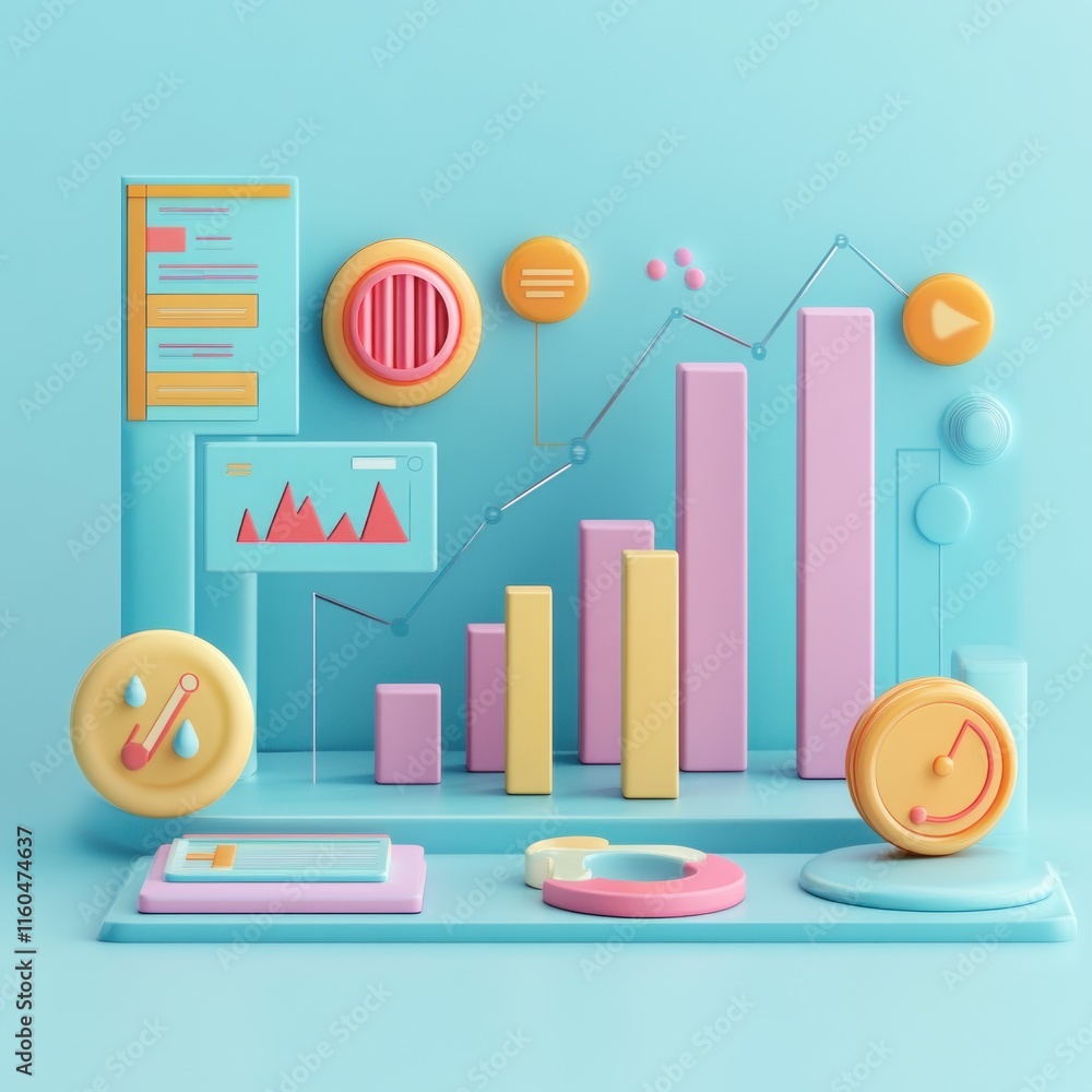 Poster colorful 3d data visualization chart showing growth.