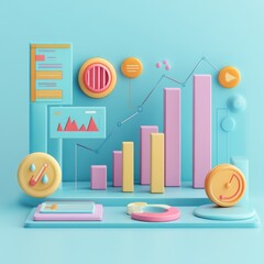 Colorful 3D data visualization chart showing growth.