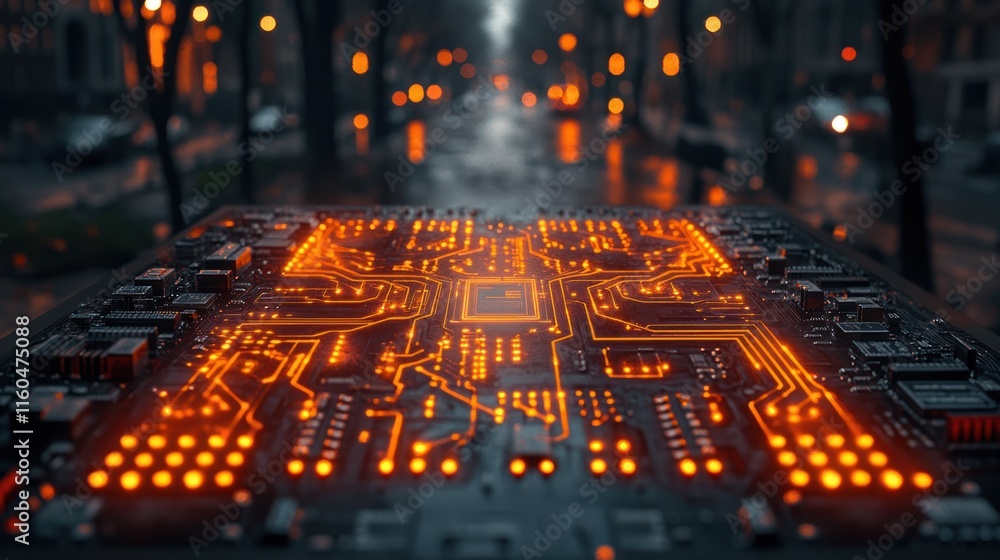 Poster an ai chip with neural network designs, featuring glowing pathways and intricate ai engravings