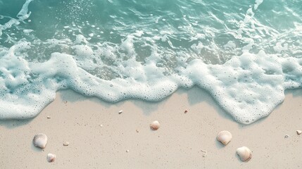 Ocean Waves Crashing Gently On Sandy Beach With Shells