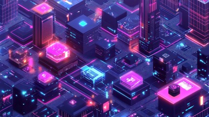 Futuristic Cityscape Neon Lights Digital Architecture