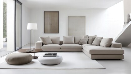 Modern Beige Sectional Sofa in Minimalist Living Room Interior