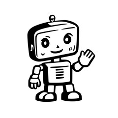 Minimal Futuristic Robot Saying Hi Vector Art