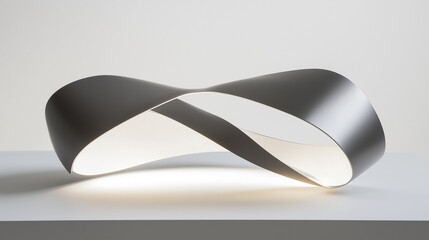 Smooth intersecting arcs in stainless steel tones, a polished-to-matte gradient, and gentle lighting.