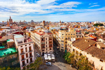 Valencia city aerial panoramic view in Spain