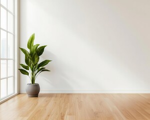 Bright minimalist coworking space with large windows, white walls, and simple furniture, Coworking Space, Bright and Minimal