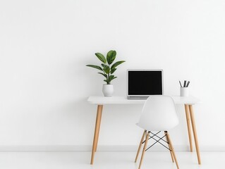 Minimalist coworking space with natural wood furniture, white walls, and organized layout, Coworking Space, Natural Minimalism