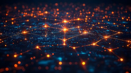 Supply chain distribution map in an abstract style, glowing global connections, futuristic background with a modern tech aesthetic