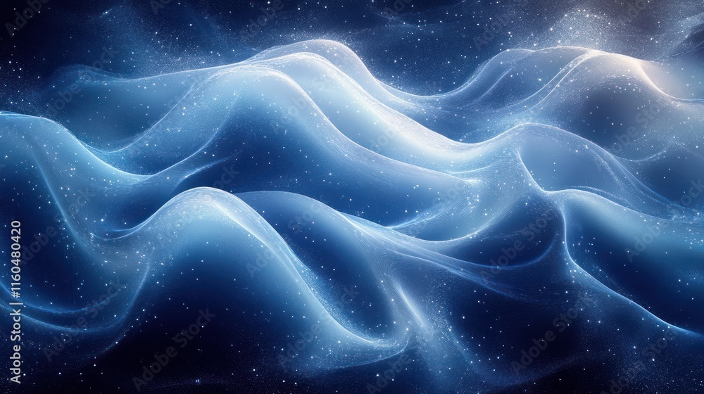 Poster dynamic blue texture with natural lighting and soft flowing waves, creating an elegant and fresh app