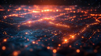 Fototapeta premium Dynamic visualization of supply chain logistics, glowing global transportation routes and hubs highlighted in a modern tech background