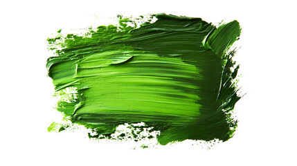Bright green textured paint square with organic brush strokes, tonal depth, and movement on white.