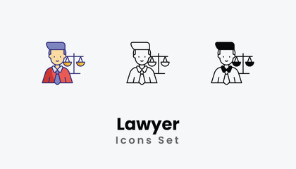 Lawyer Icons thin line and glyph vector icon stock illustration