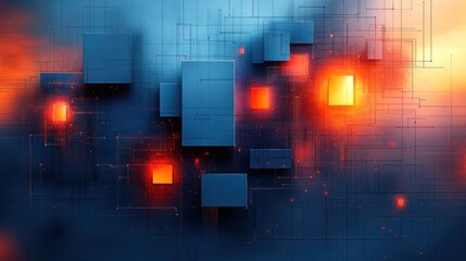 Futuristic blue geometric shapes with neural network connections and cutting-edge technology themes