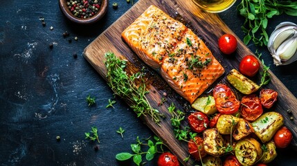 Roasted Salmon Fillet with Roasted Vegetables and Herbs