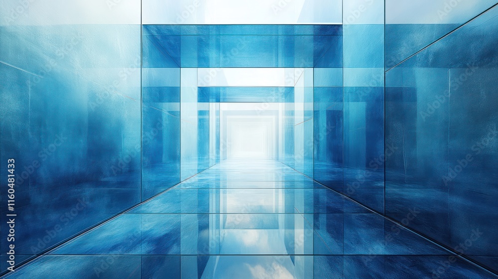 Poster gradient blue geometric background featuring smooth transitions and interconnected shapes for techno