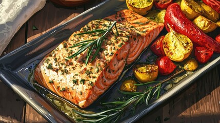 Rosemary Roasted Salmon with Roasted Vegetables