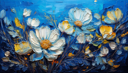 white flowers in water painting wall art, floral paint design