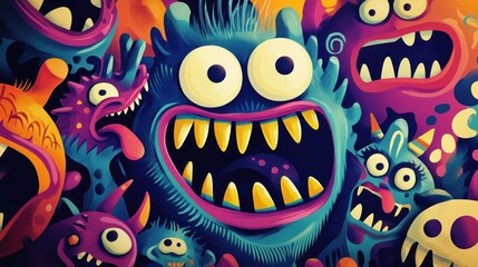 Colorful Monsters Crowd Together In Playful Design